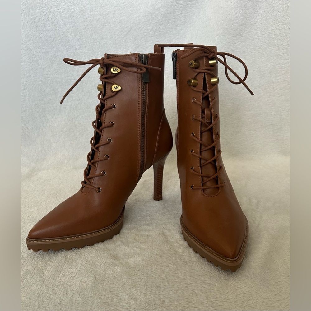 Michael Kors Kyle Leather Lace Up Boots Women's Size 8.5 ~ Luggage Brown - Picture 5 of 12